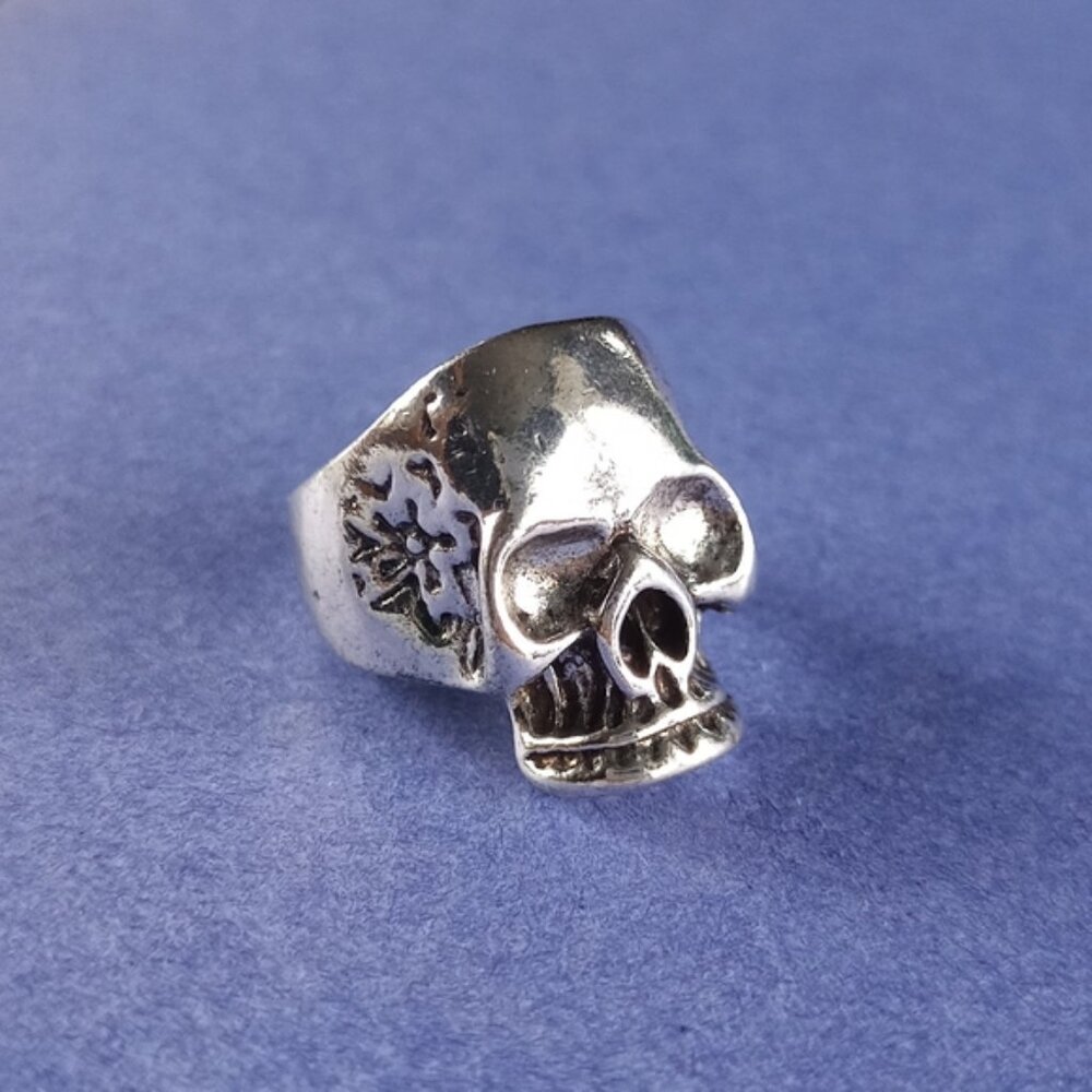 🔥  1 Side Floral Skull Gothic Biker Ring – Gothic Biker Punk Style (Size 10)